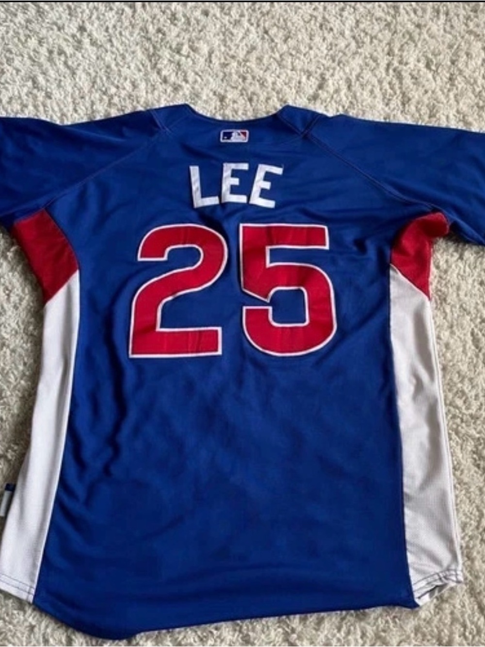 Men’s Chicago Cubs Jersey Adult Large Blue Red Majestic Derek Lee Baseball